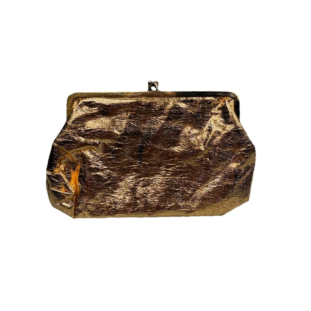 Vintage Celebrity‎ NY Gold Metallic Clutch Purse Kiss Lock Evening Bag USA Made